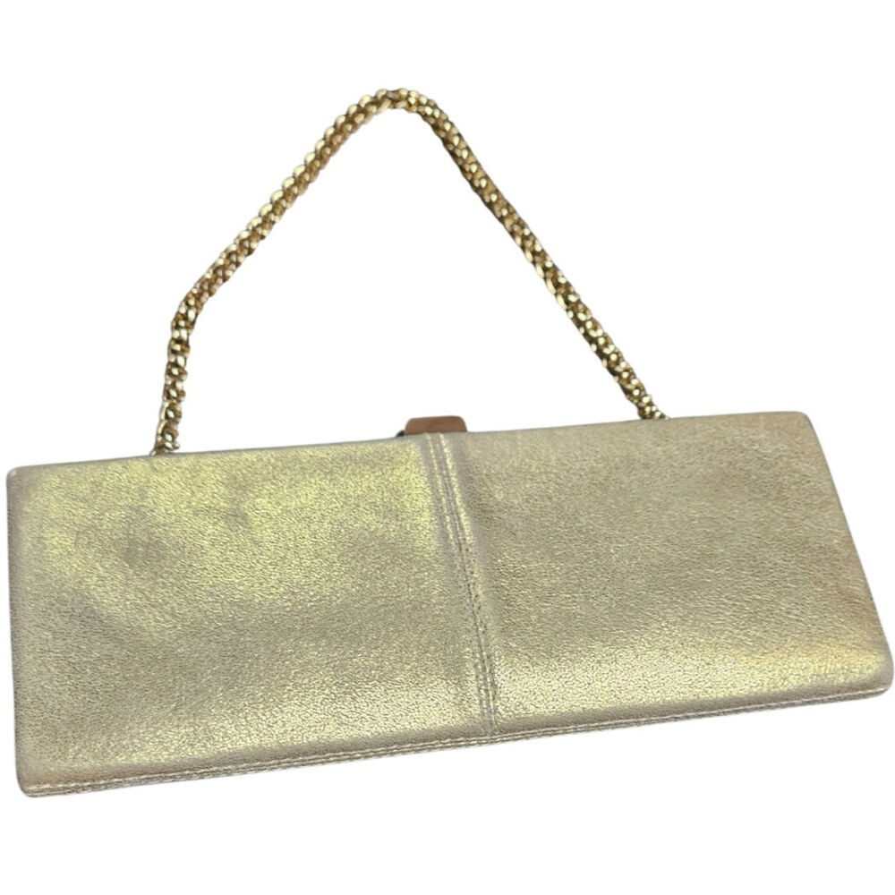 90s Faux Suede Gold Thin Clutch Hand bag Two In One Chain Strap Evening Bag